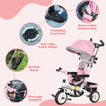 6 In 1 Kids Trike, Stroller With Parent Handle | Pink