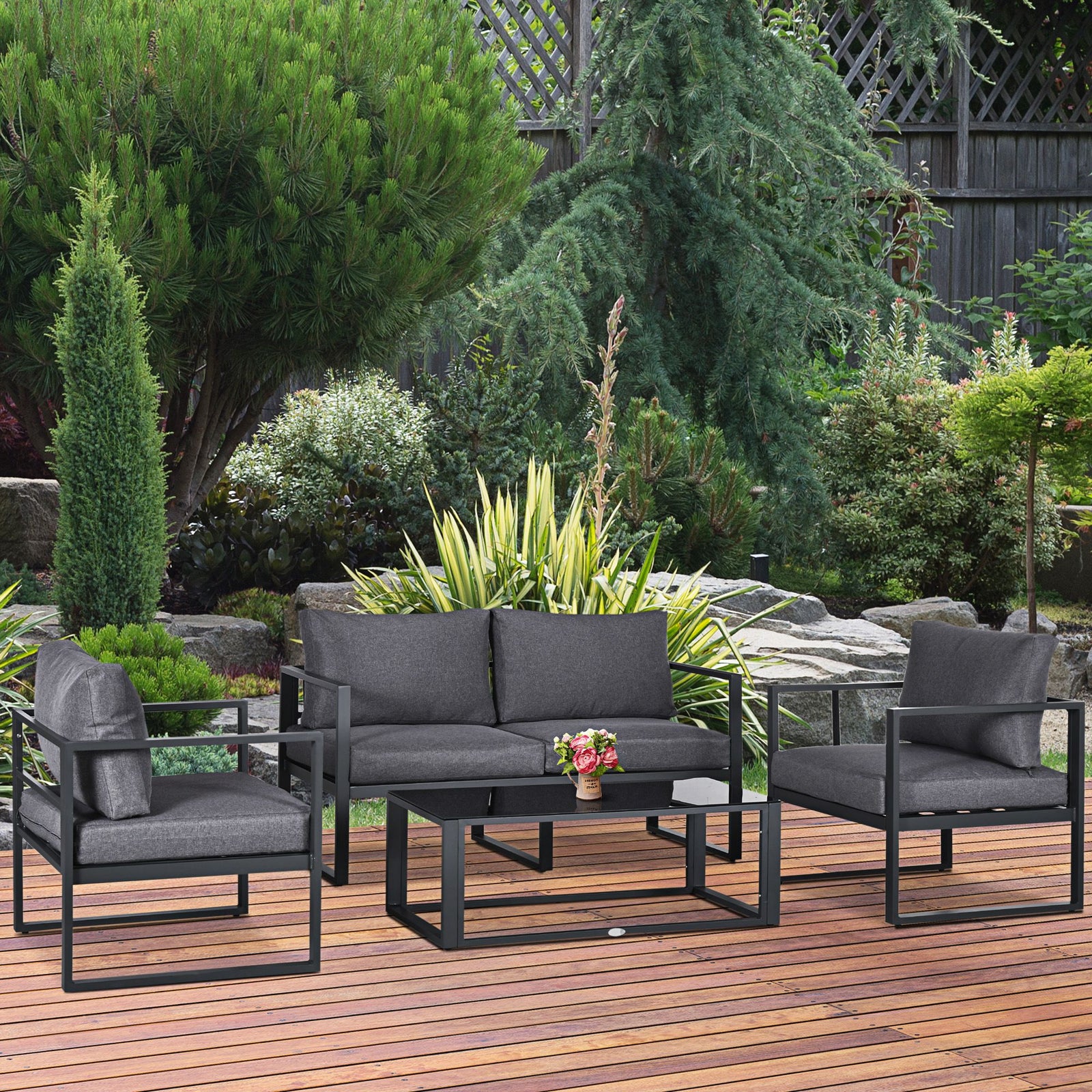 Outsunny 4 Pieces Garden Sectional Sofa Table Furniture Set Aluminium