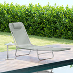 Sun Lounger Foldable Reclining Chair With Headrest | Light Grey