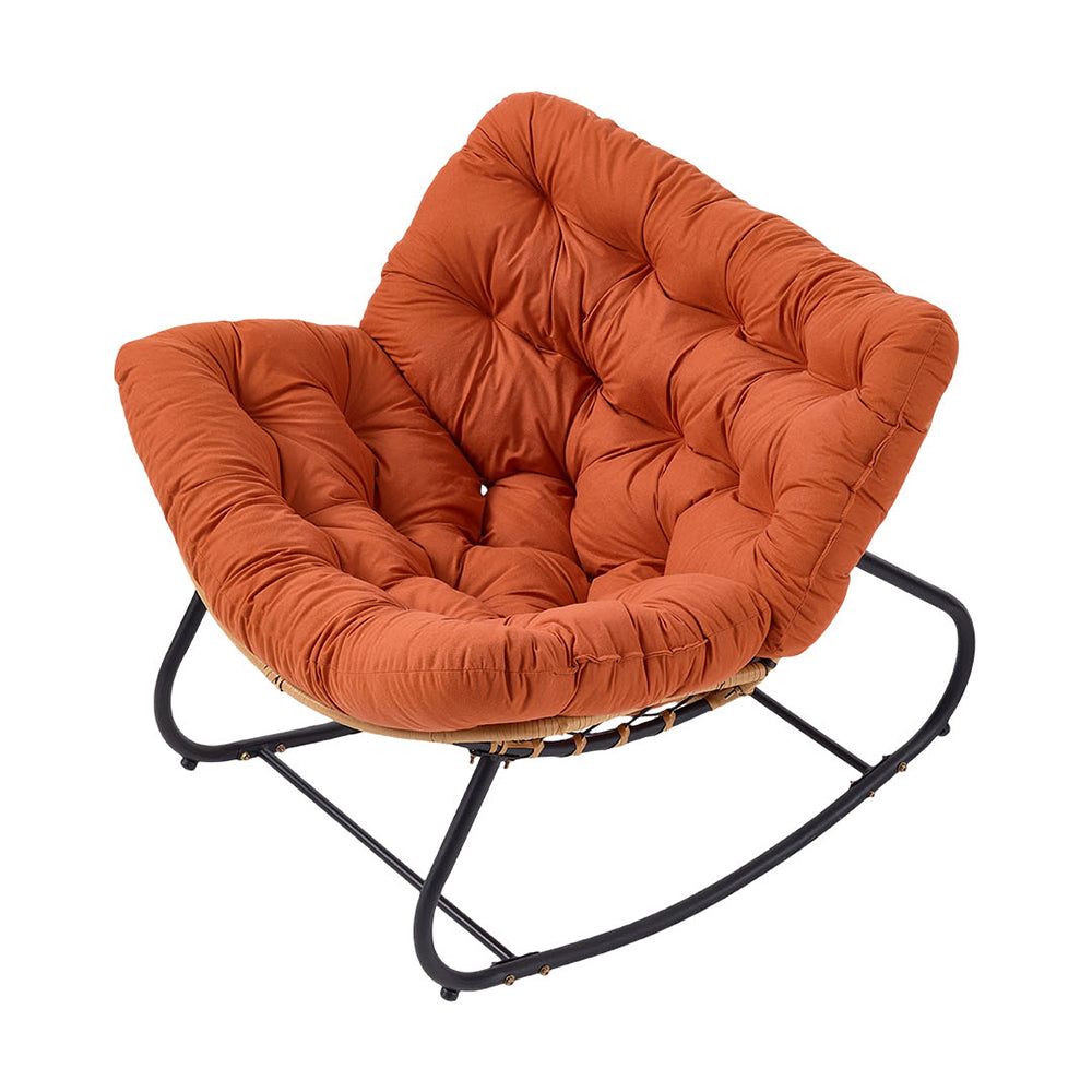 Elegant Rattan Rocking Chair With Cushioned Seat – Stylish And Comfortable Relaxation | Orange