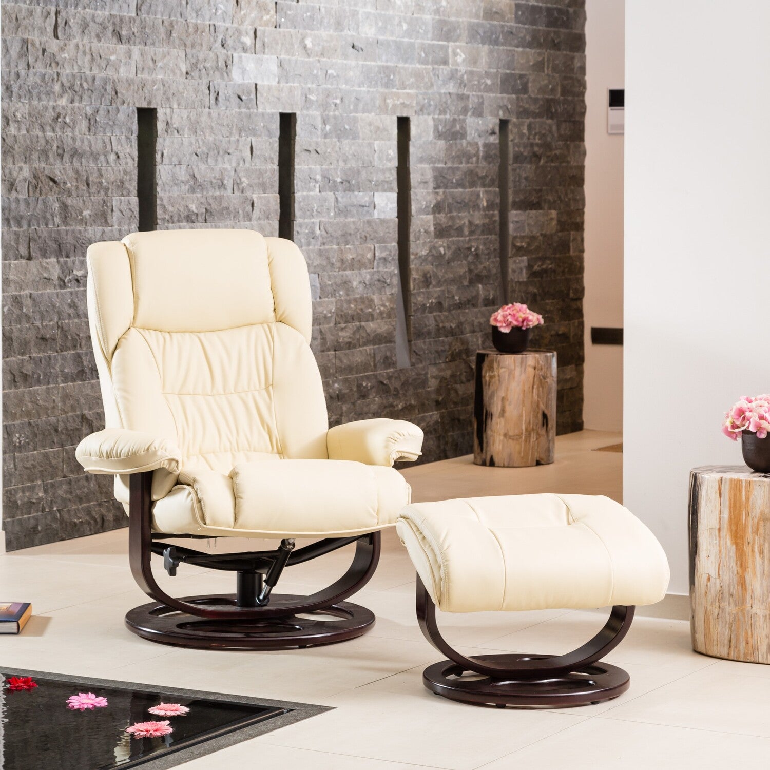 Gilchrist Swivel Recliner And Footstool | Cream