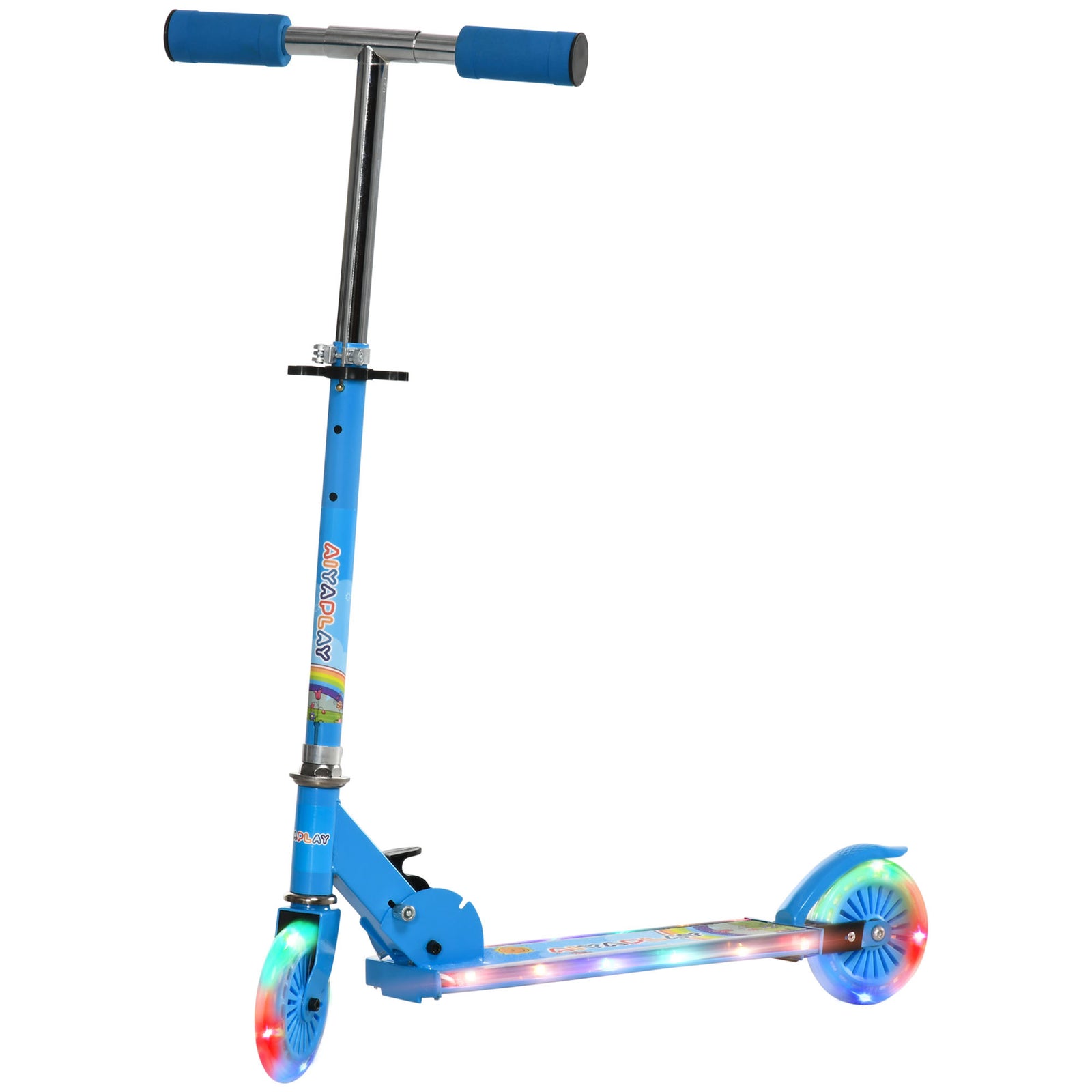 Kids Scooter 2 Wheels W/ Lights Music Adjustable Height Foldable | Blue