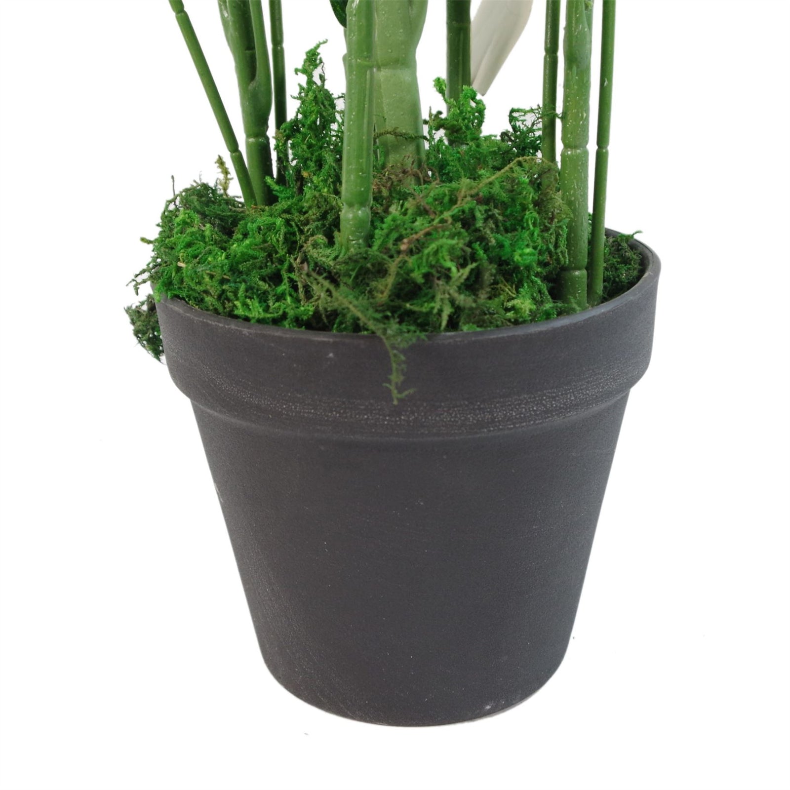 Artificial 65cm Large Leaf Bamboo Shrub Plant With Silver Planter