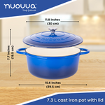 Cast Iron Dutch Oven Casserole Pot With Lid - 30cm (6.9l) | Dark Blue