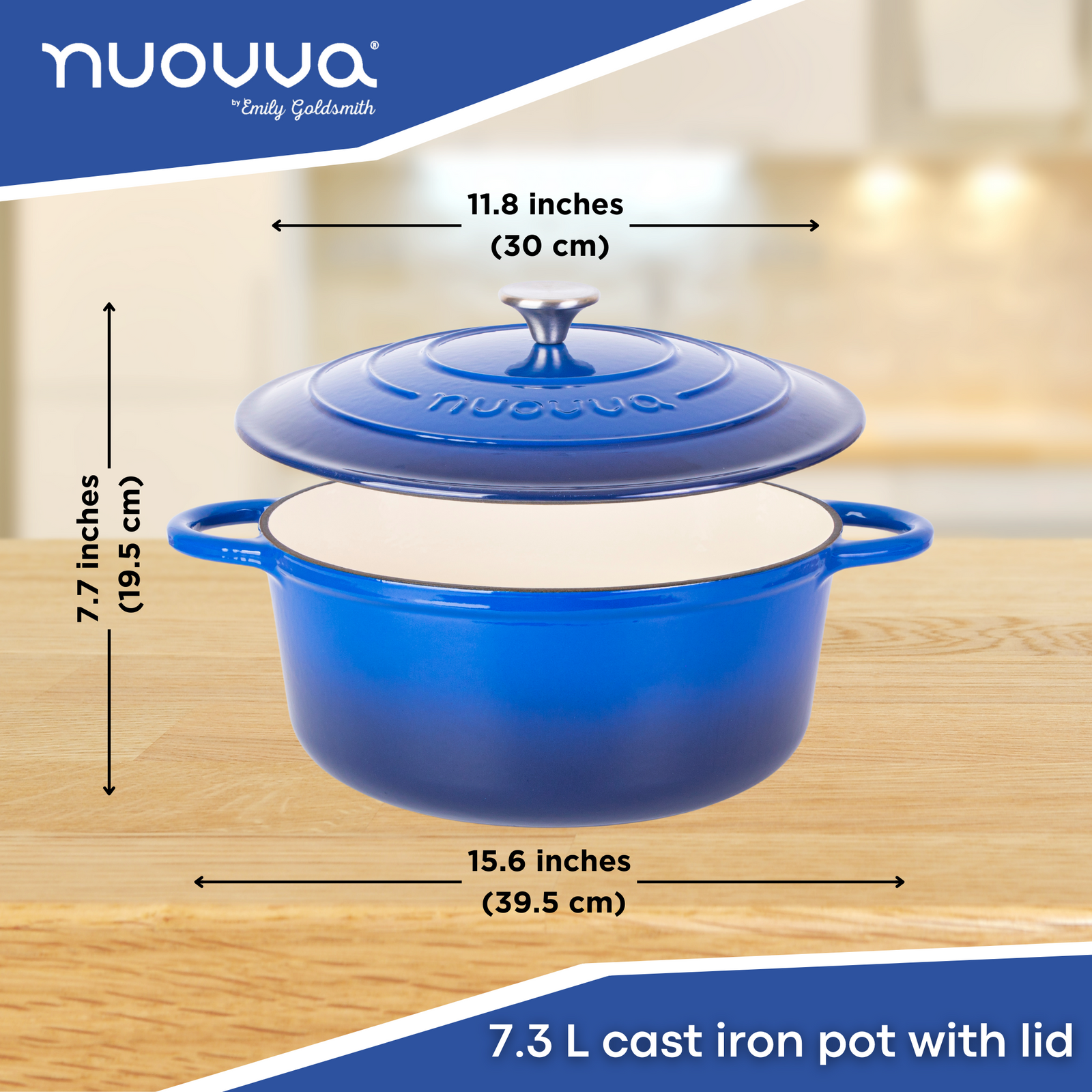 Cast Iron Dutch Oven Casserole Pot With Lid - 30cm (6.9l) | Dark Blue