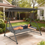Outsunny 2-in-1 Swing Chair 3 Seater Hammock Cushion Bed Tilt Canopy Grey