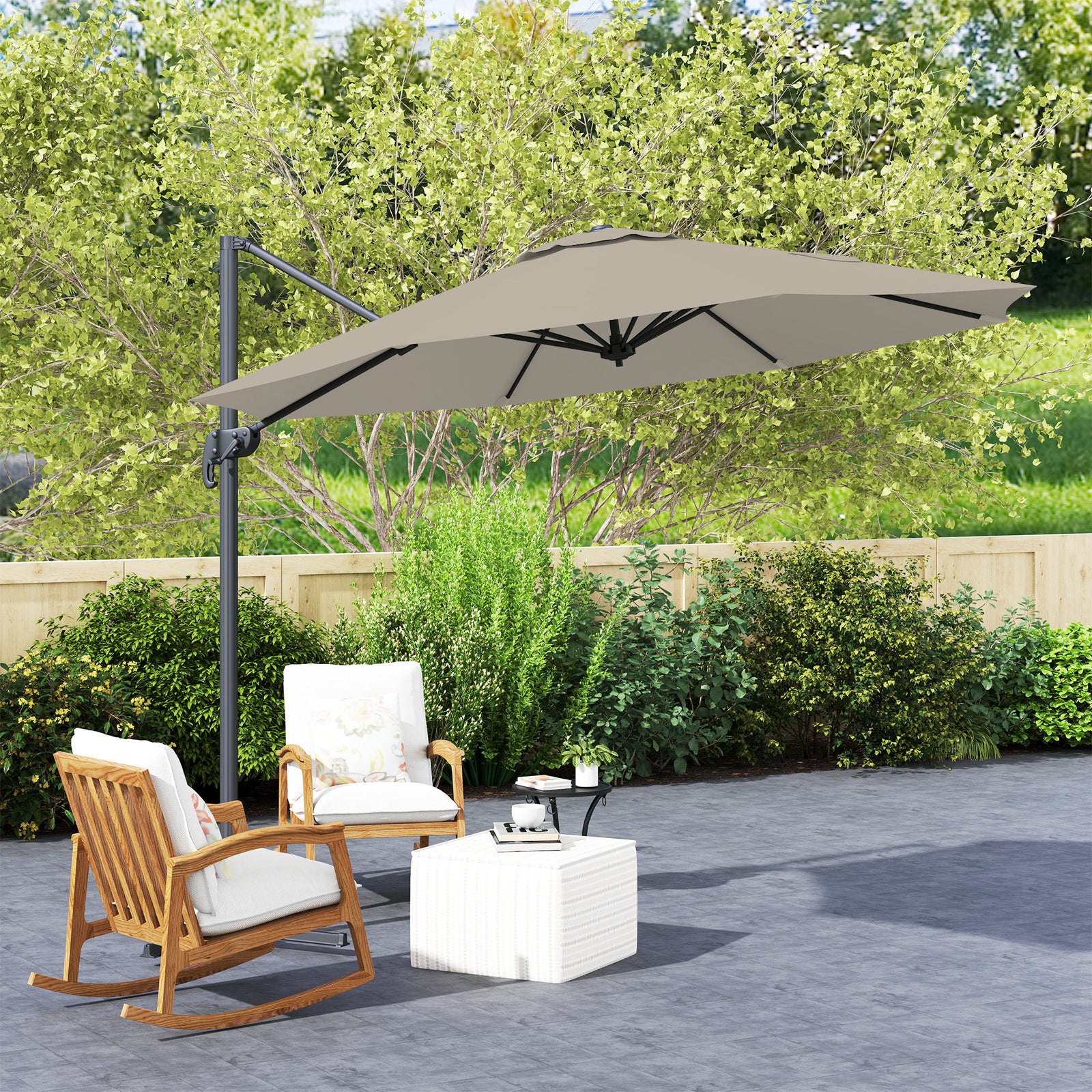 3x3m Cantilever Parasol W/ 360° Crank Handle Tilt | Light Grey