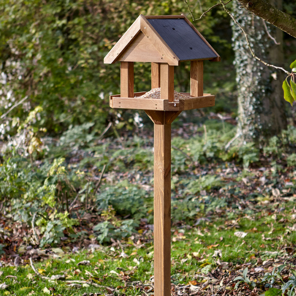 Complete Bird Table With Slate Roof And Flip-top Lid | Oak
