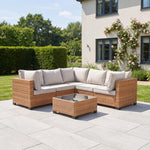 Saviano 5 Seat Modular L-shaped Rattan Corner Set | Cream & Brown