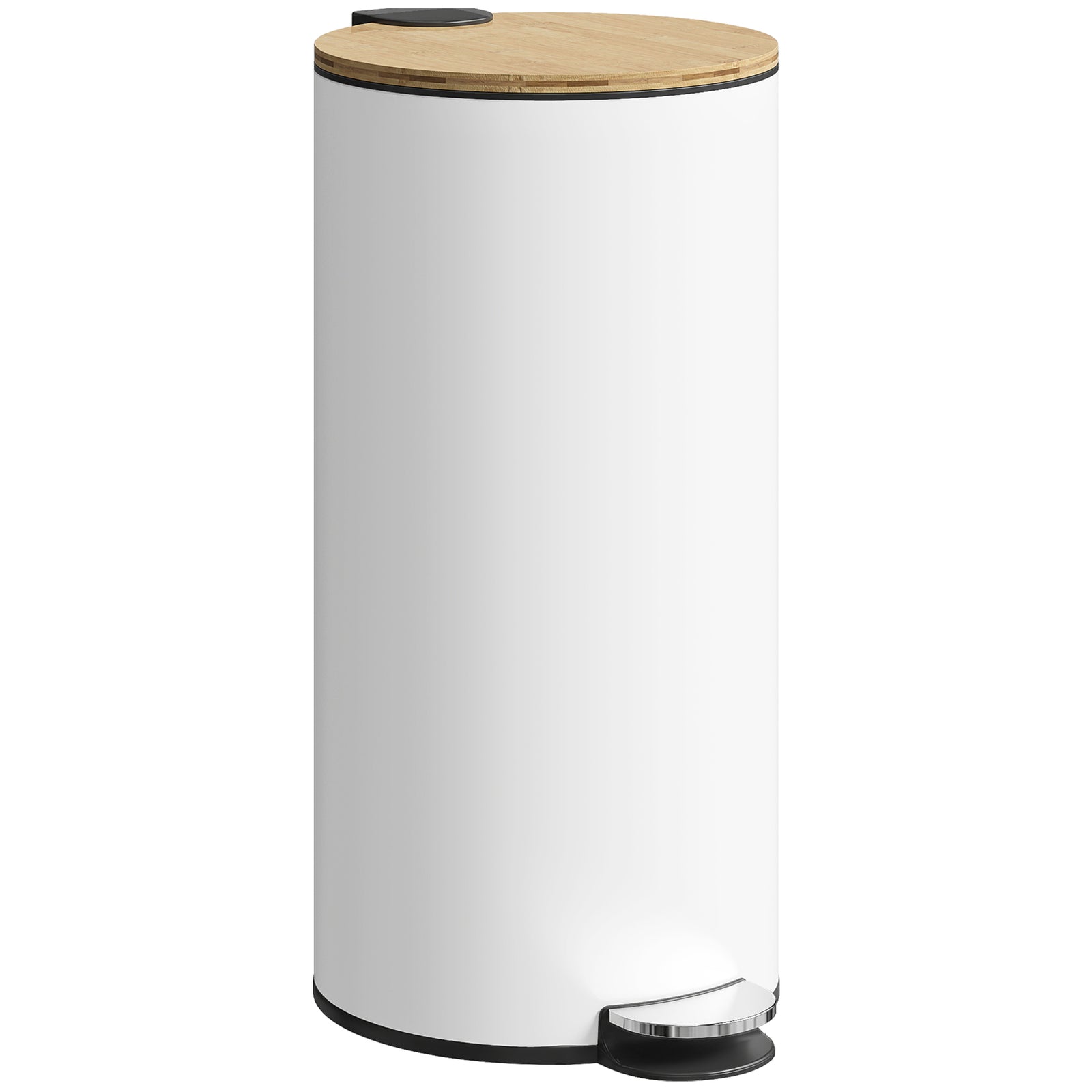Kitchen Bin, 30 Litre Pedal Rubbish Bin With Removable Bucket | White