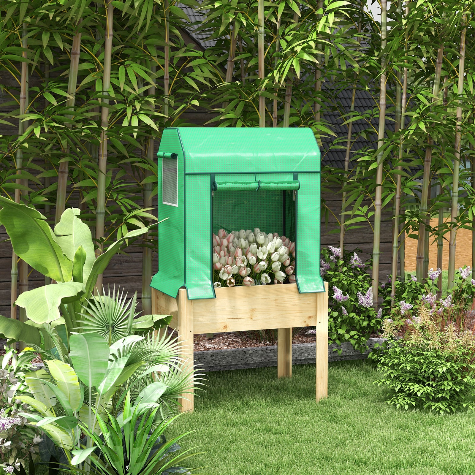 Raised Planter With Greenhouse & Bed Liner