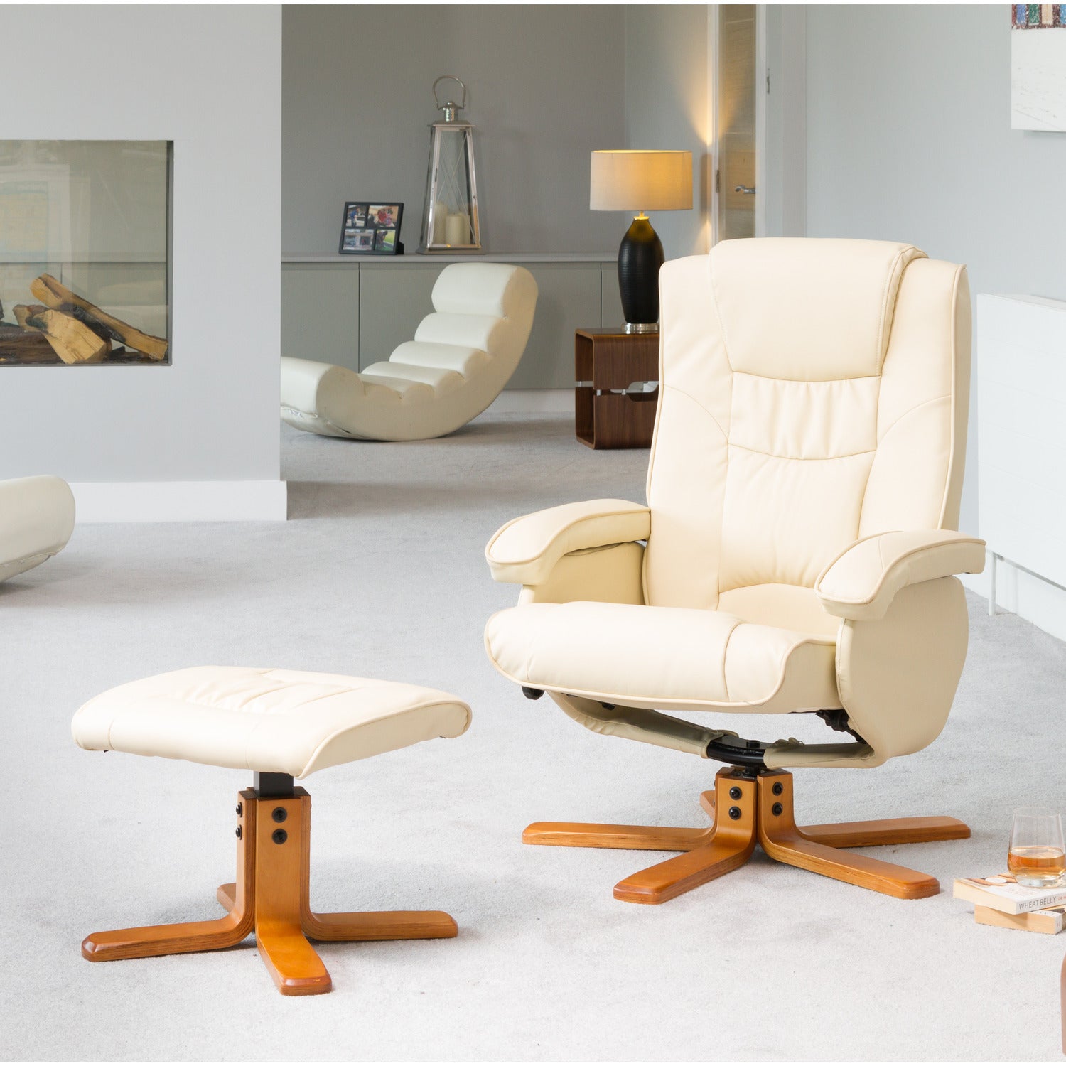Severn Swivel Recliner With Massage And Heat | Cream