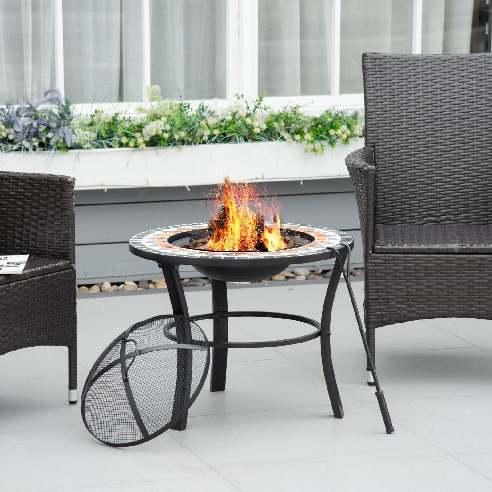 60cm Fire Pit W/ Mosaic Outer & Poker