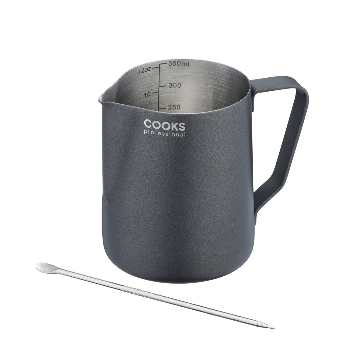 Stainless Steel Milk Steaming Jug With Latte Art Pen | 350ml | Black