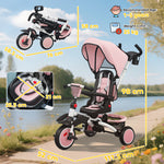 6 In 1 Kids Trike, Toddler Tricycle With Parent Handle | Pink