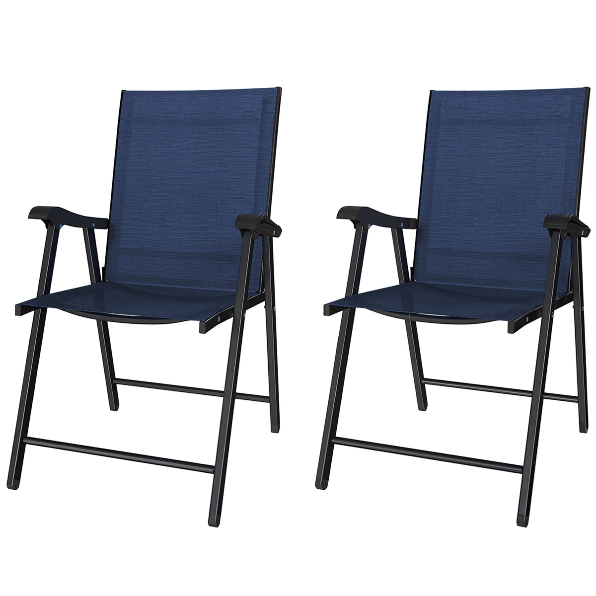 Folding Garden Chairs Set With High Back, Armrests | Set of 2 | Navy Blue