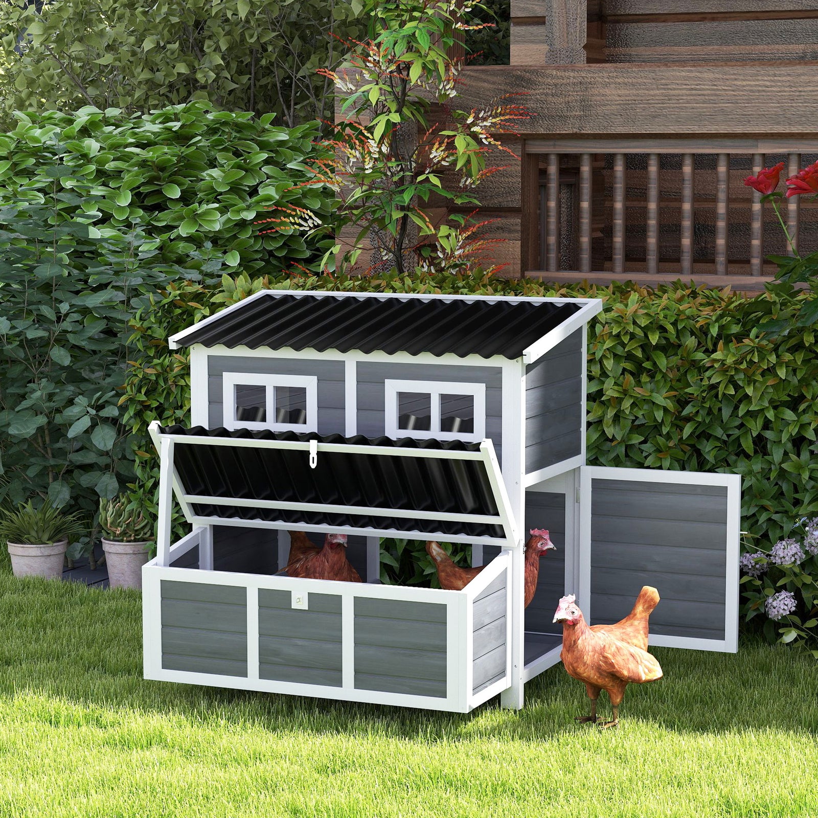 Wooden Chicken Coop W/ Nesting Box For 2-4 Chickens, 100 X 86 X 100cm