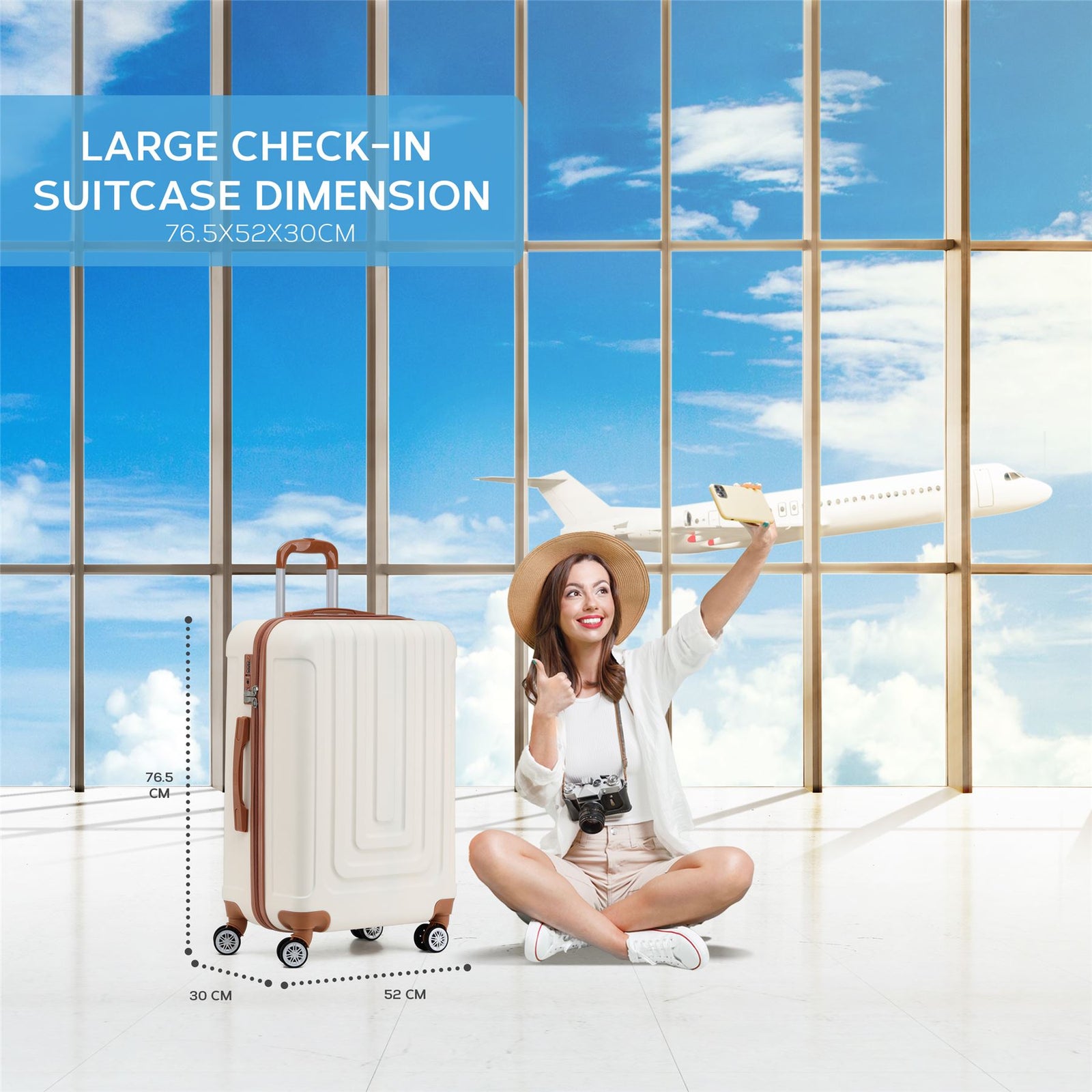 Large 30" Hard Shell Check In Suitcase 8 Spinner Wheels Hold Luggage | Large | Cream