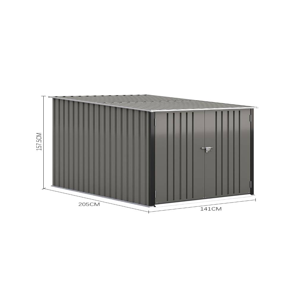 Outdoor Storage Shed Lockable Metal Tool House With Double Doors Fits 2/4 Bikes | Small | Grey