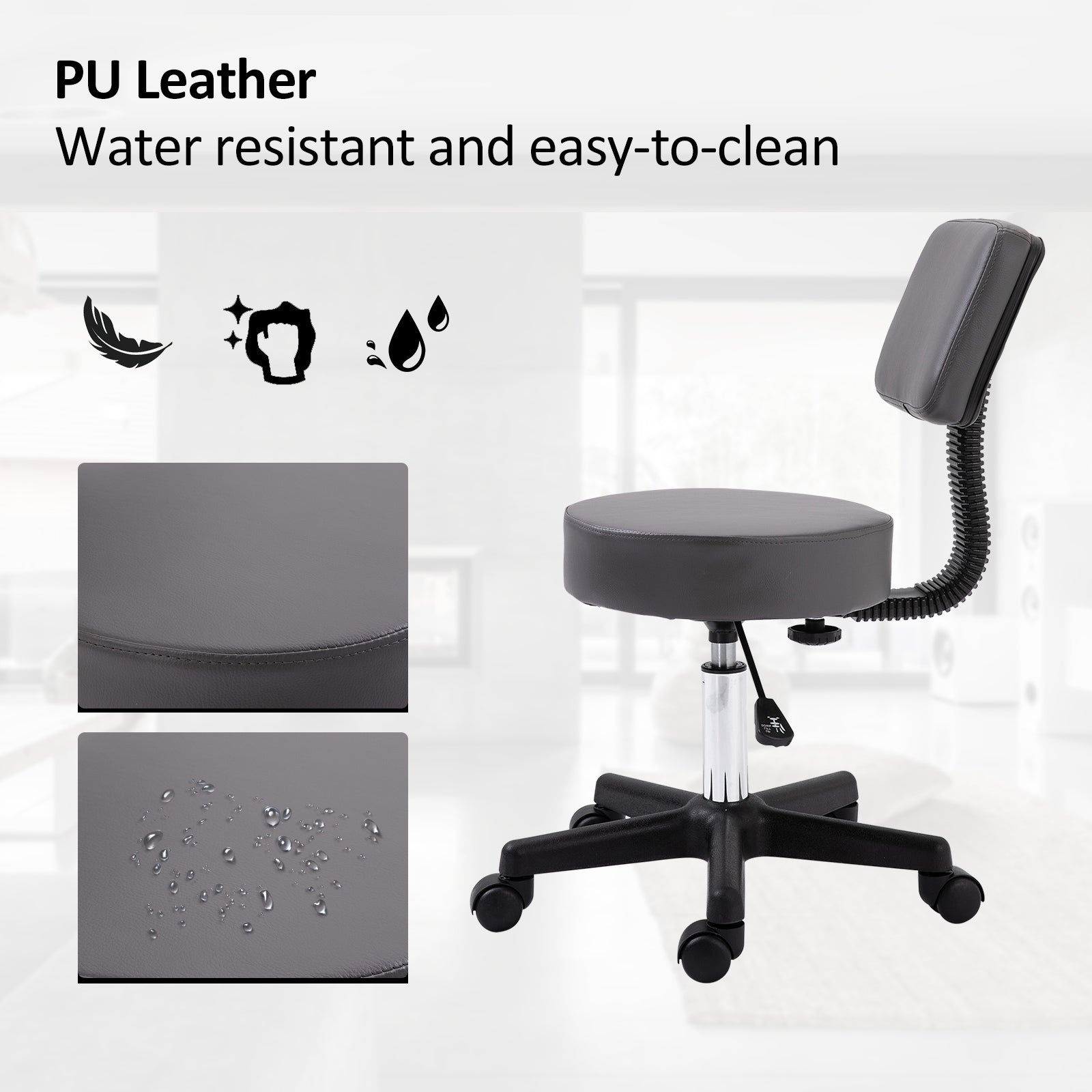 Adjustable Swivel Salon Chair Padded Seat Back 5 Wheels | One Size | Gray