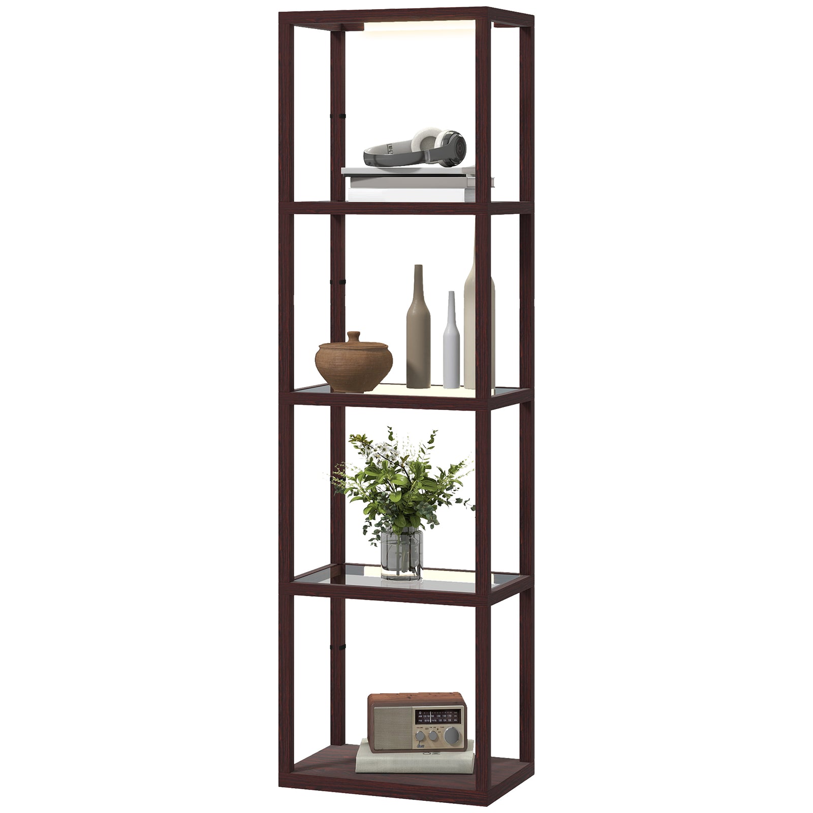 Led Floor Lamp With Glass Shelves, Dimmable Room Lamp | Dark Brown