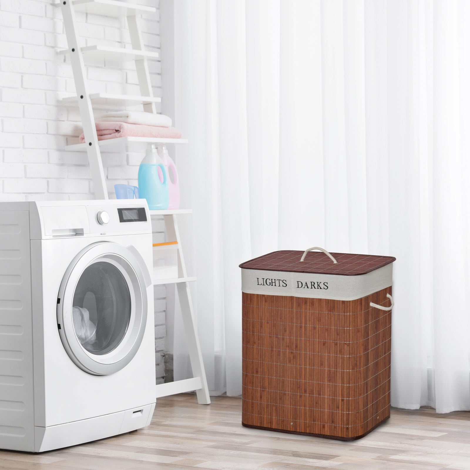 2 Section Collapsible Laundry Hamper Lid Removable Lining | One Size | Brown