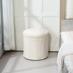 Round Storage Ottoman With Lid, Vanity Stool With Storage | Beige