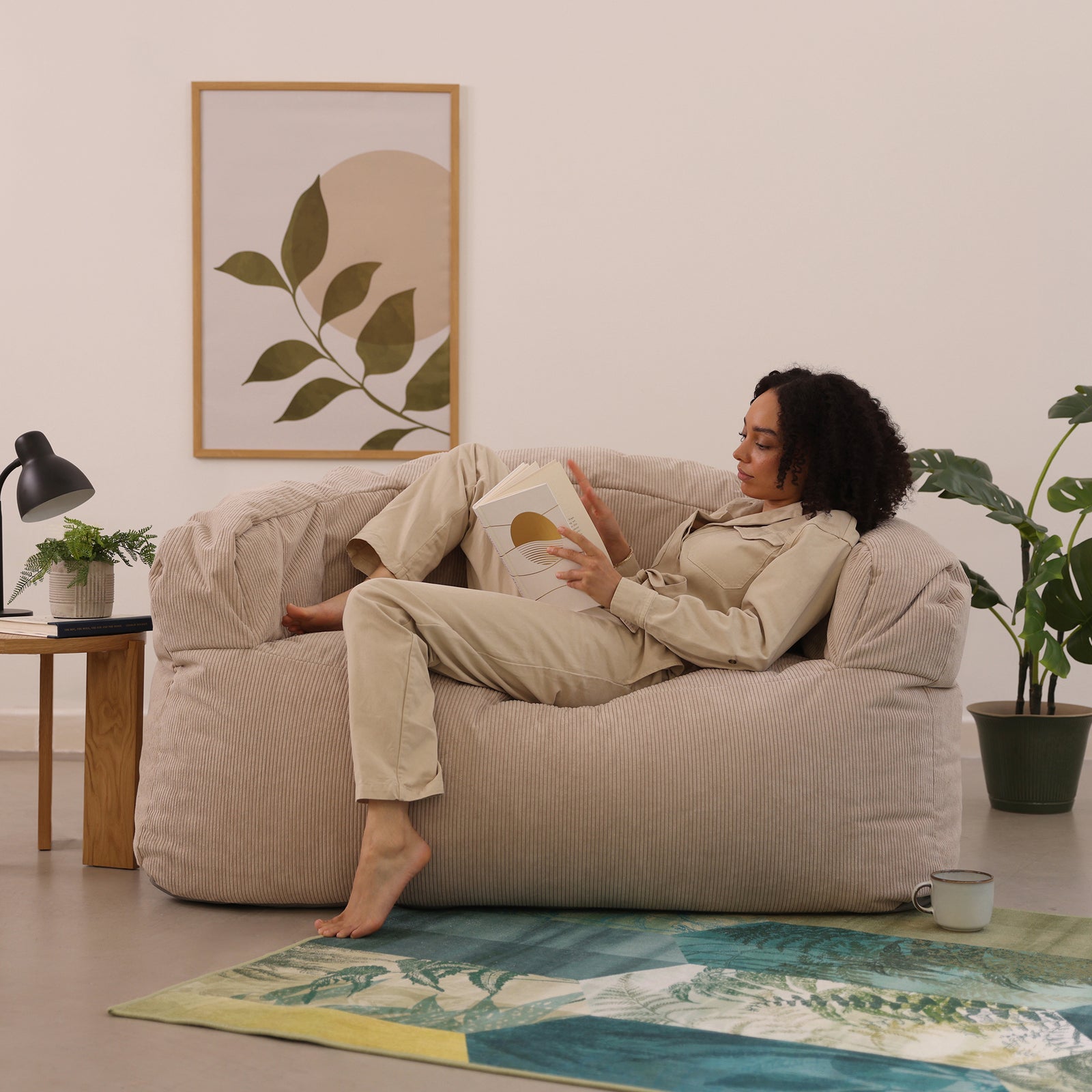 Cora Fine Cord Xl Bean Bag Sofa | Beige