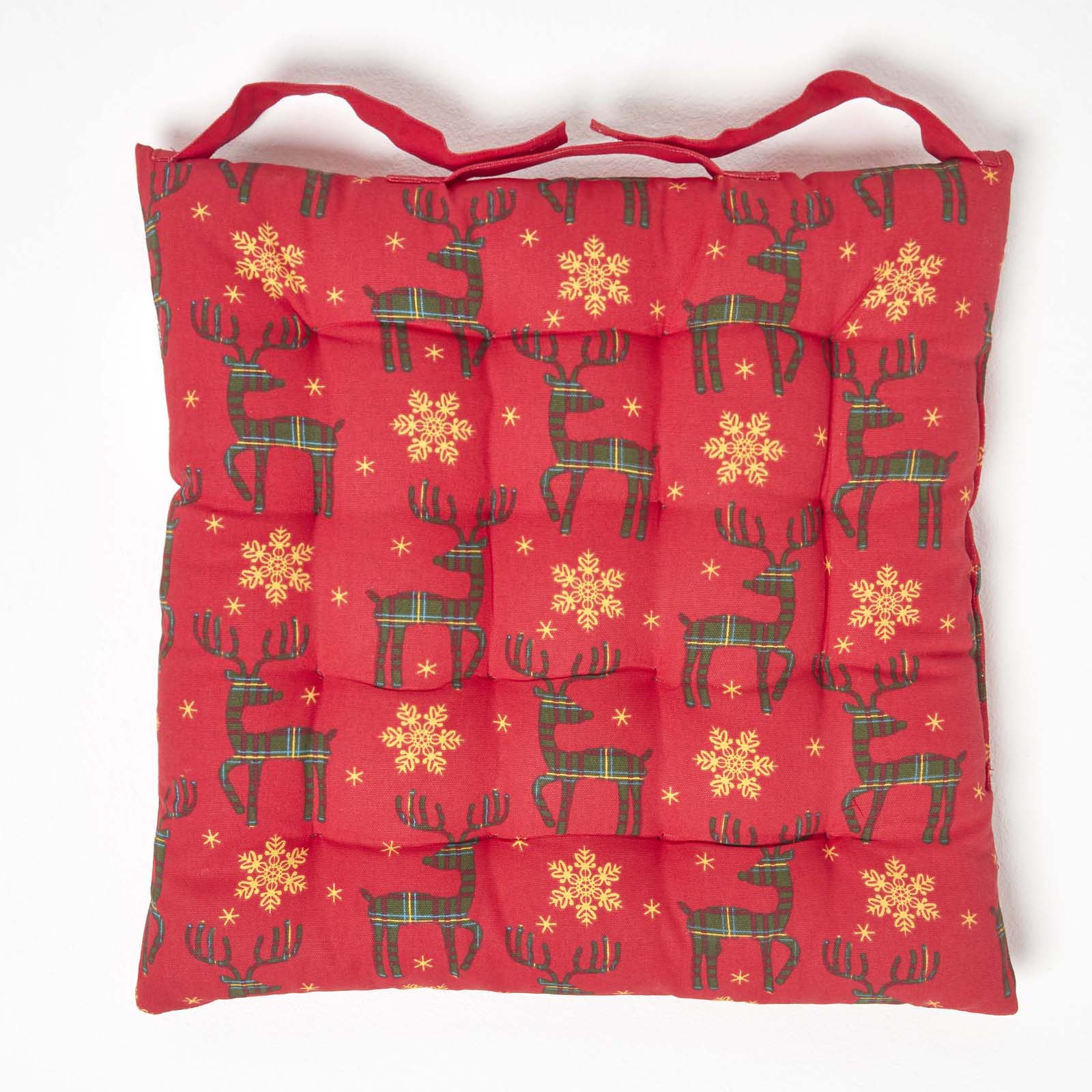Christmas Seat Pad With Straps 100% Cotton 40 x 40cm | 40cm x 40cm | Red
