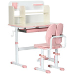 Kids Desk And Chair Set With Storage Shelves, Washable Cover | Pink