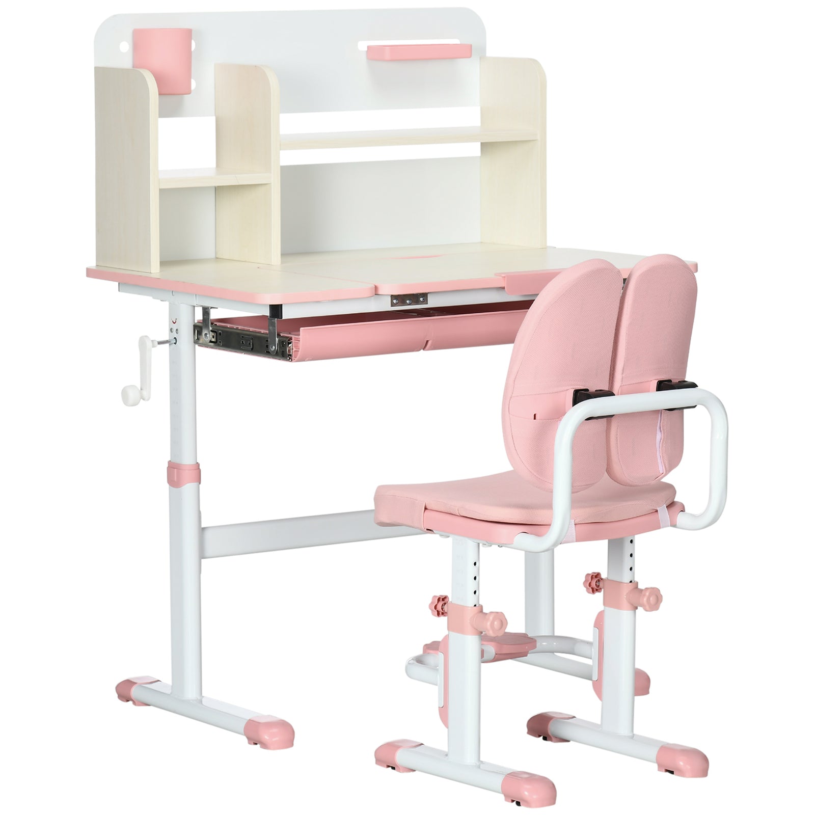 Kids Desk And Chair Set With Storage Shelves, Washable Cover | Pink