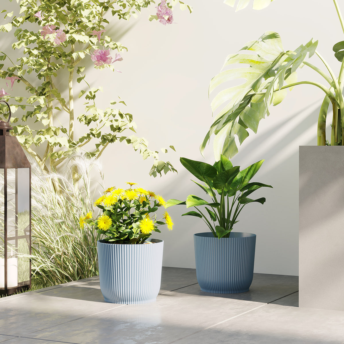 Round Plant Pots Outdoor 22cm For Garden Decoration | Set of 2 | Blue