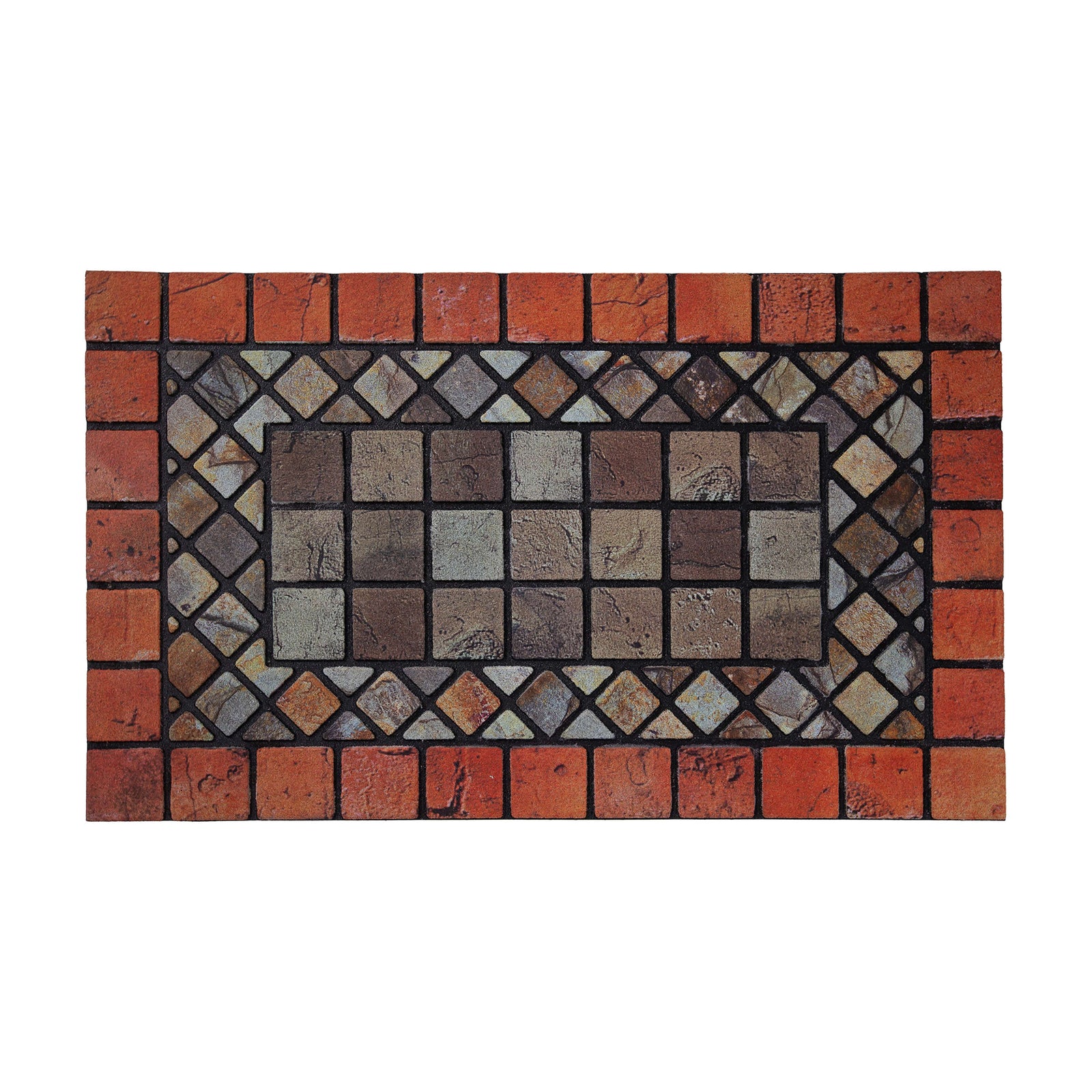Elegant Tile Effect Doormat - Red Edge | Large | Red