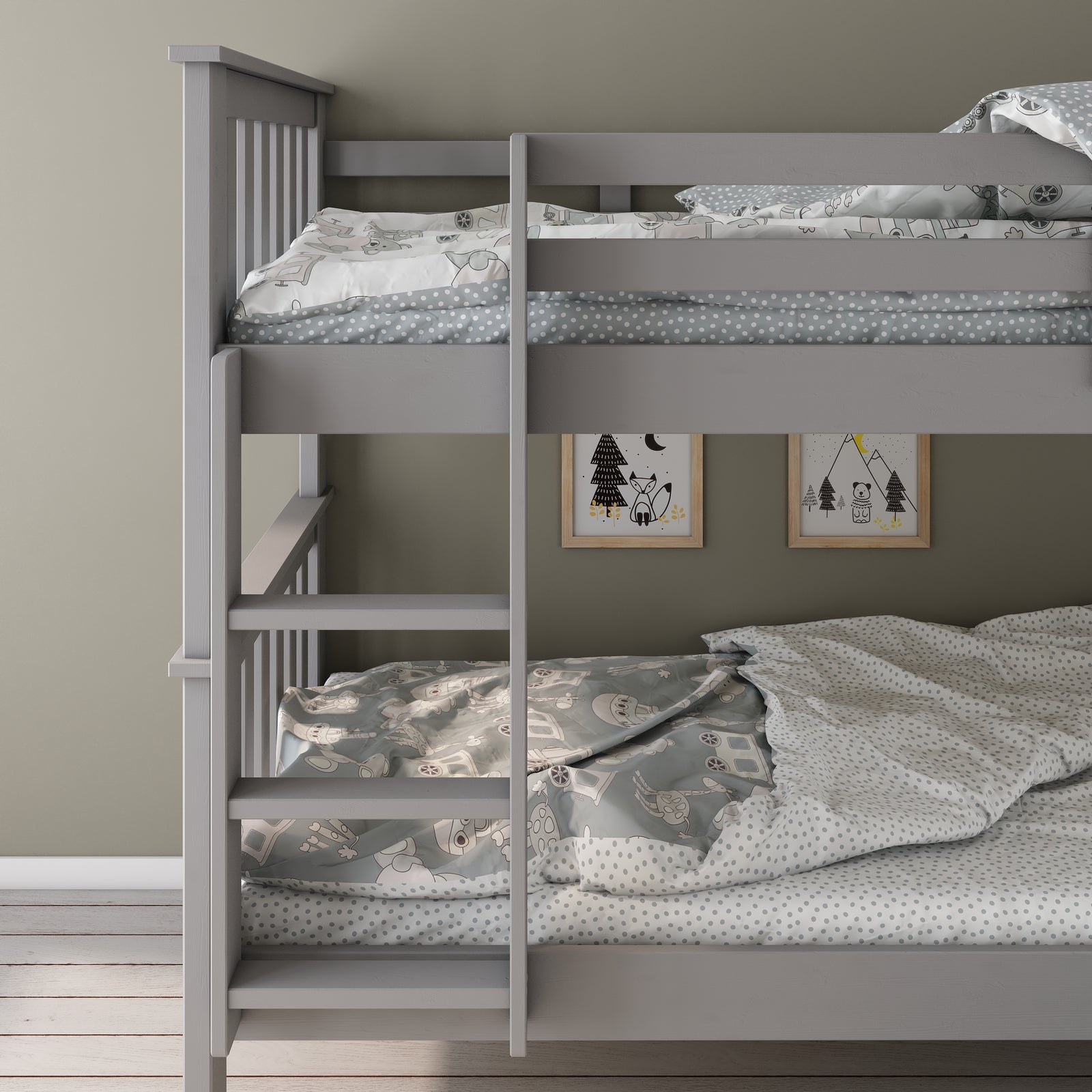 Carra Wooden Single Bunk Bed With Memory Foam Mattresses | Single | Grey