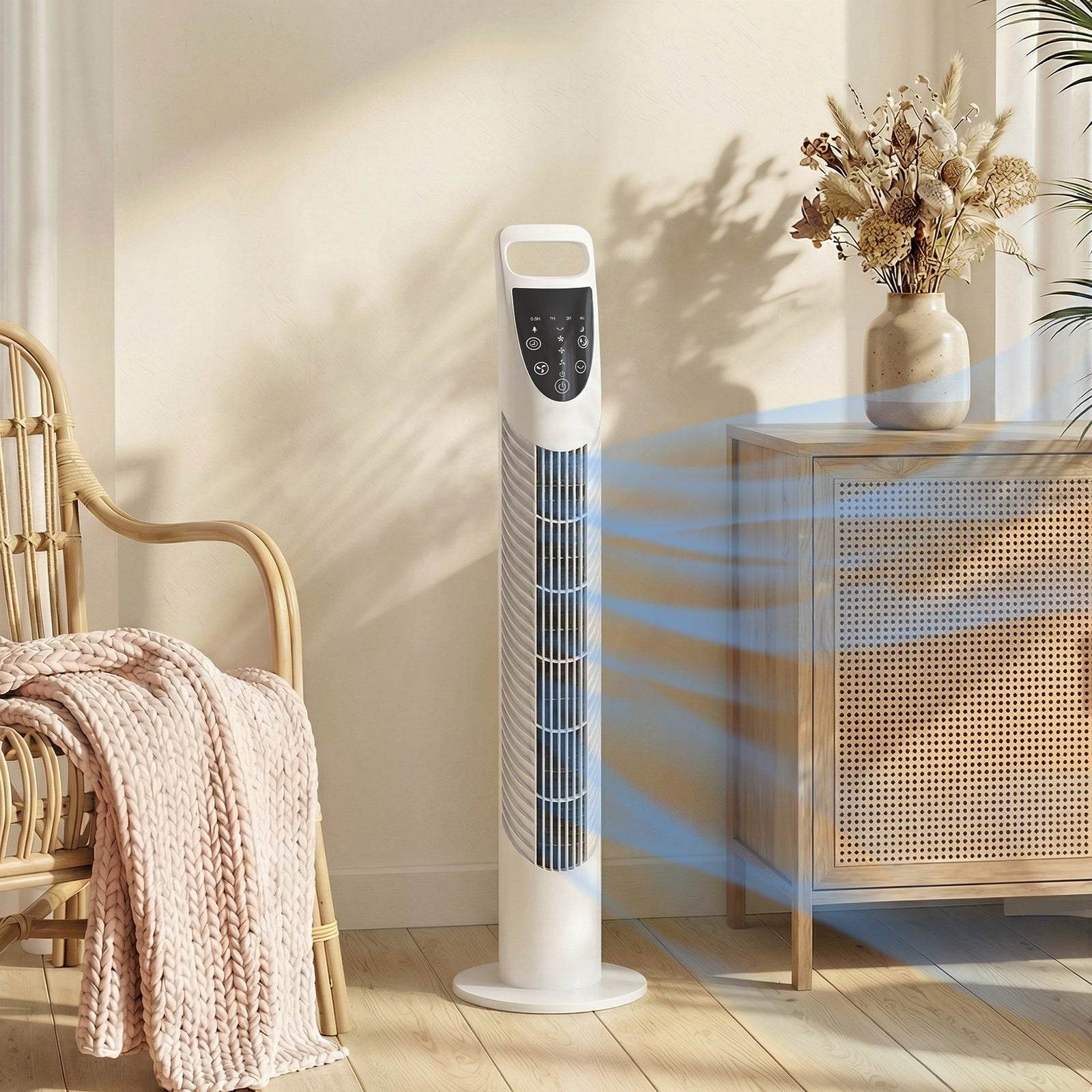 78.5cm Oscillation Tower Fan With Remote Control 3-speed Wind | White