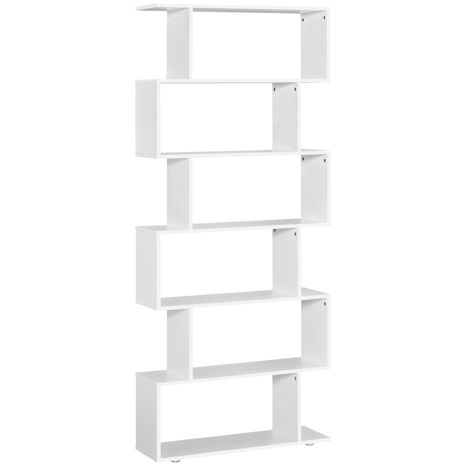 Storage Bookcase 6 Shelves Wood Bookshelf S Shape | One Size | White