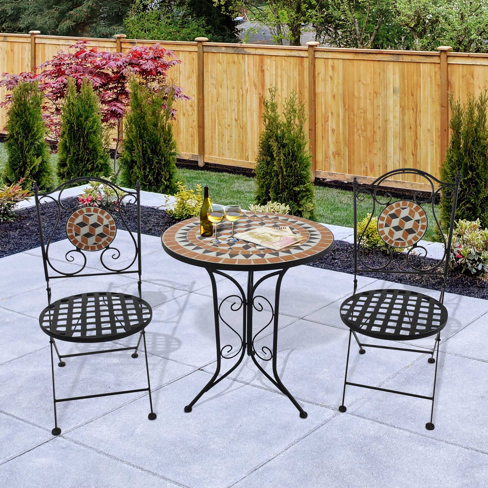 3 Pcs Bistro Table Chair Set Patio Garden Dining Furniture