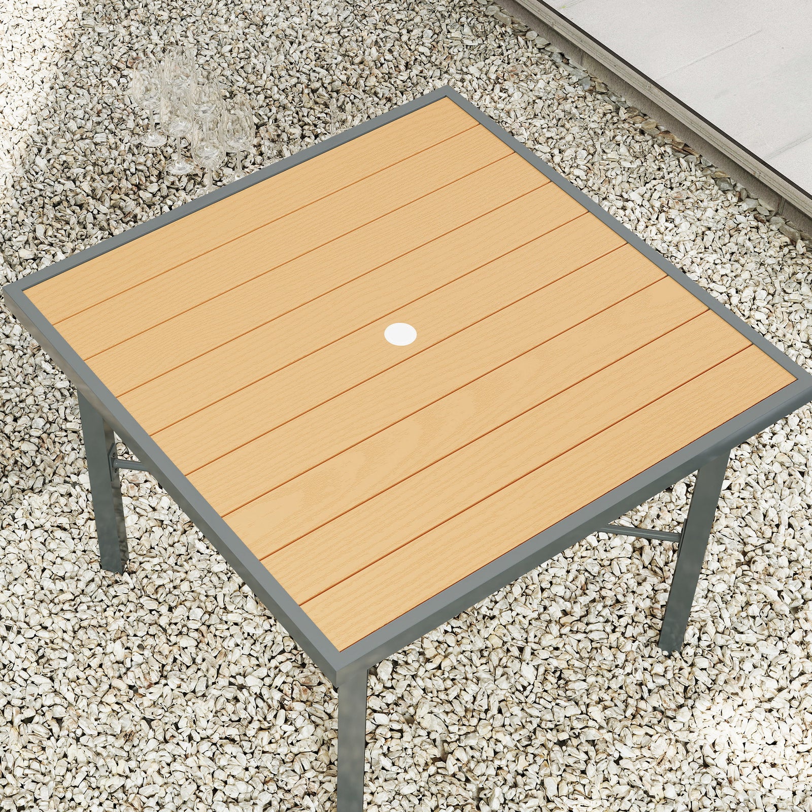 90cm Square Garden Table, Wood Effect, Metal Frame