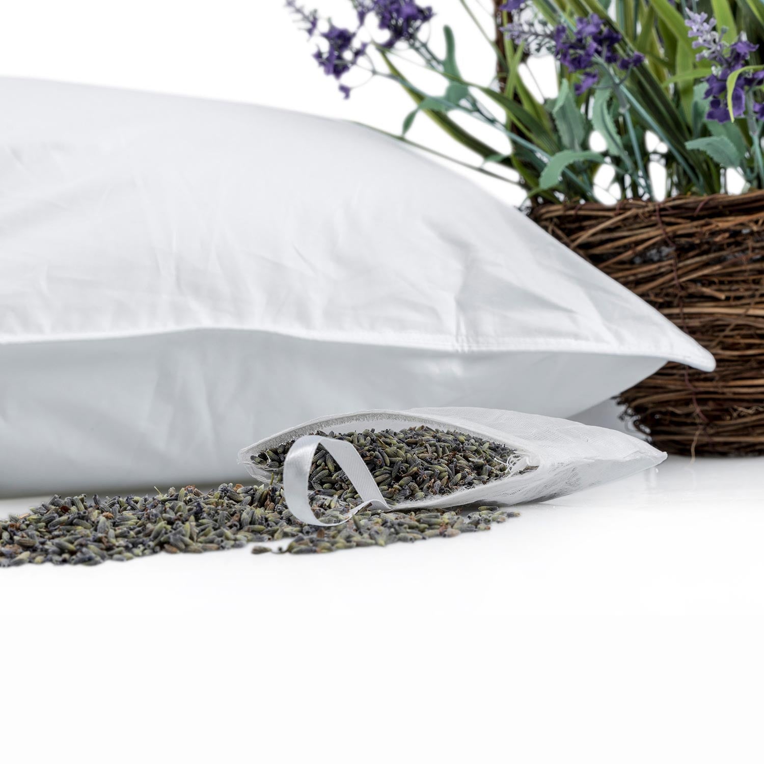 Goose Feather & Down Lavender Pillow With Dried Lavender Insert Extra Fill