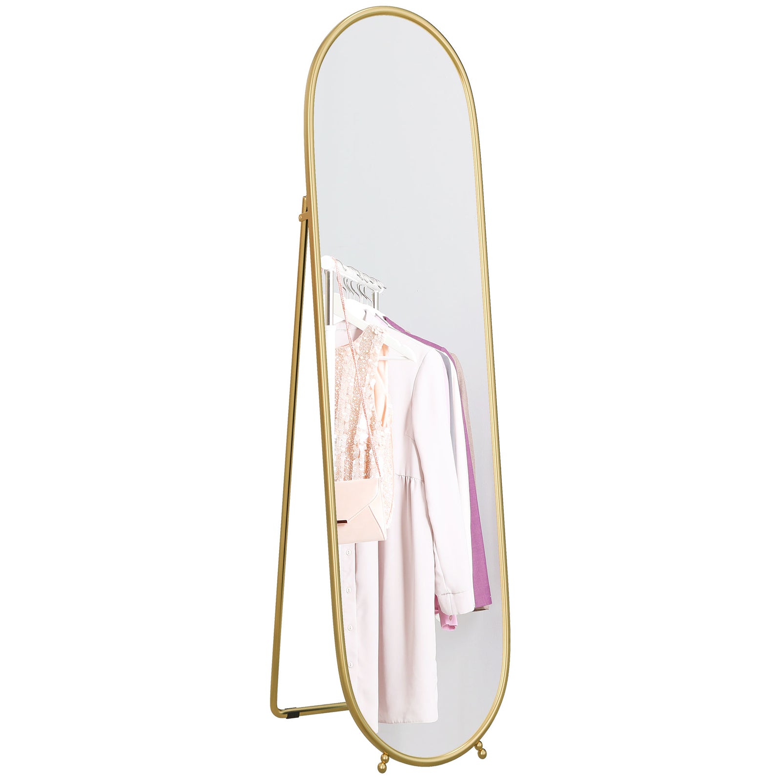 Oval Full Length Mirror With Metal Frame Hanging Or Leaning | One Size | Gold