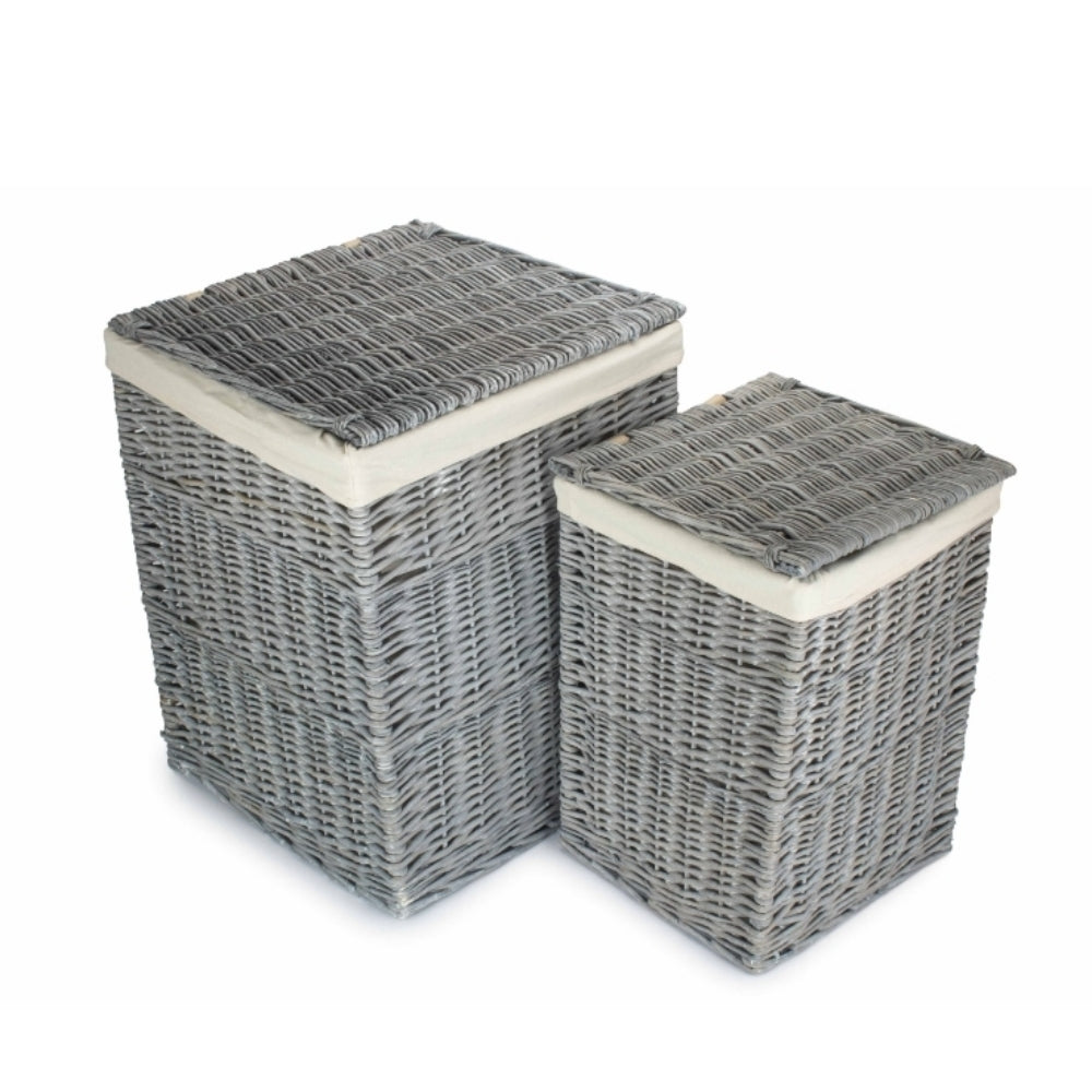 Grey Wash Square Laundry Basket With White Lining