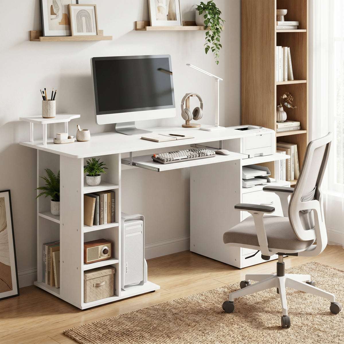 HOMCOM Wood Computer Desk Laptop Workstation Drawer Shelf For Home Office