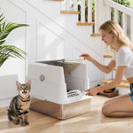 Extra Large Stainless Steel Cat Litter Tray With Scoop, Flip Top | Light Grey