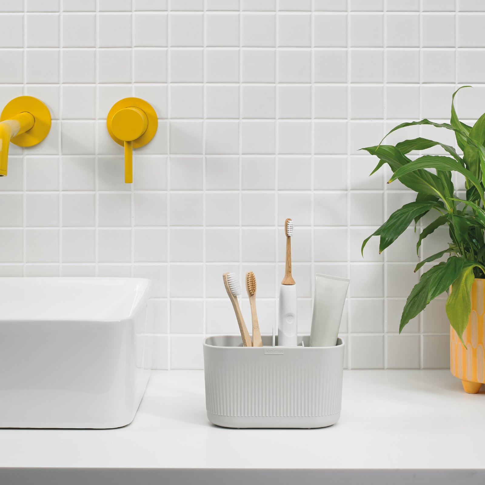 Recycled Large Bathroom Caddy  - Six compartments -  Easy to clear removable parts - Made in the UK | Stone
