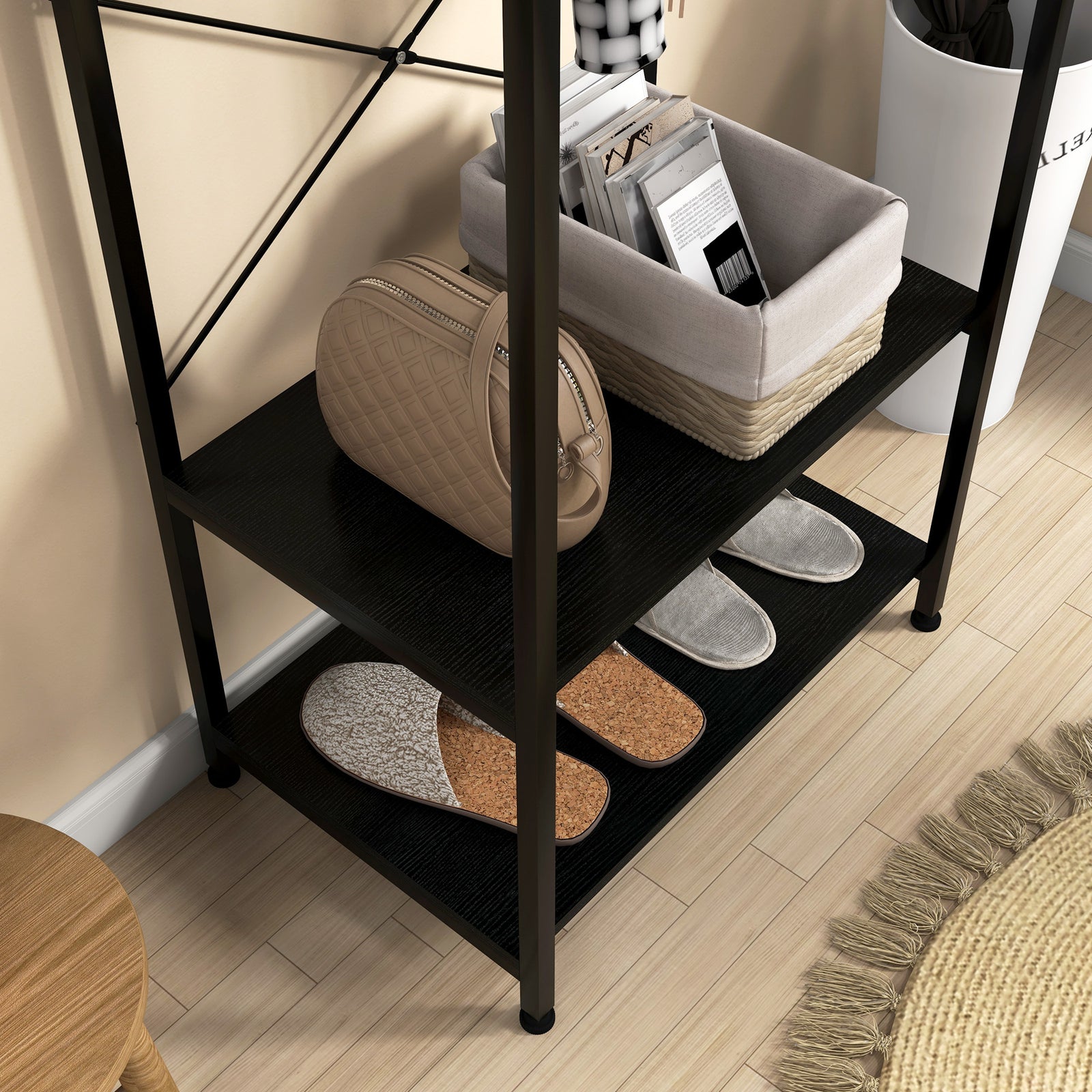 Coat Rack 2-in-1 Clothes Stand With Shoe Storage For Hallway | One Size | Black