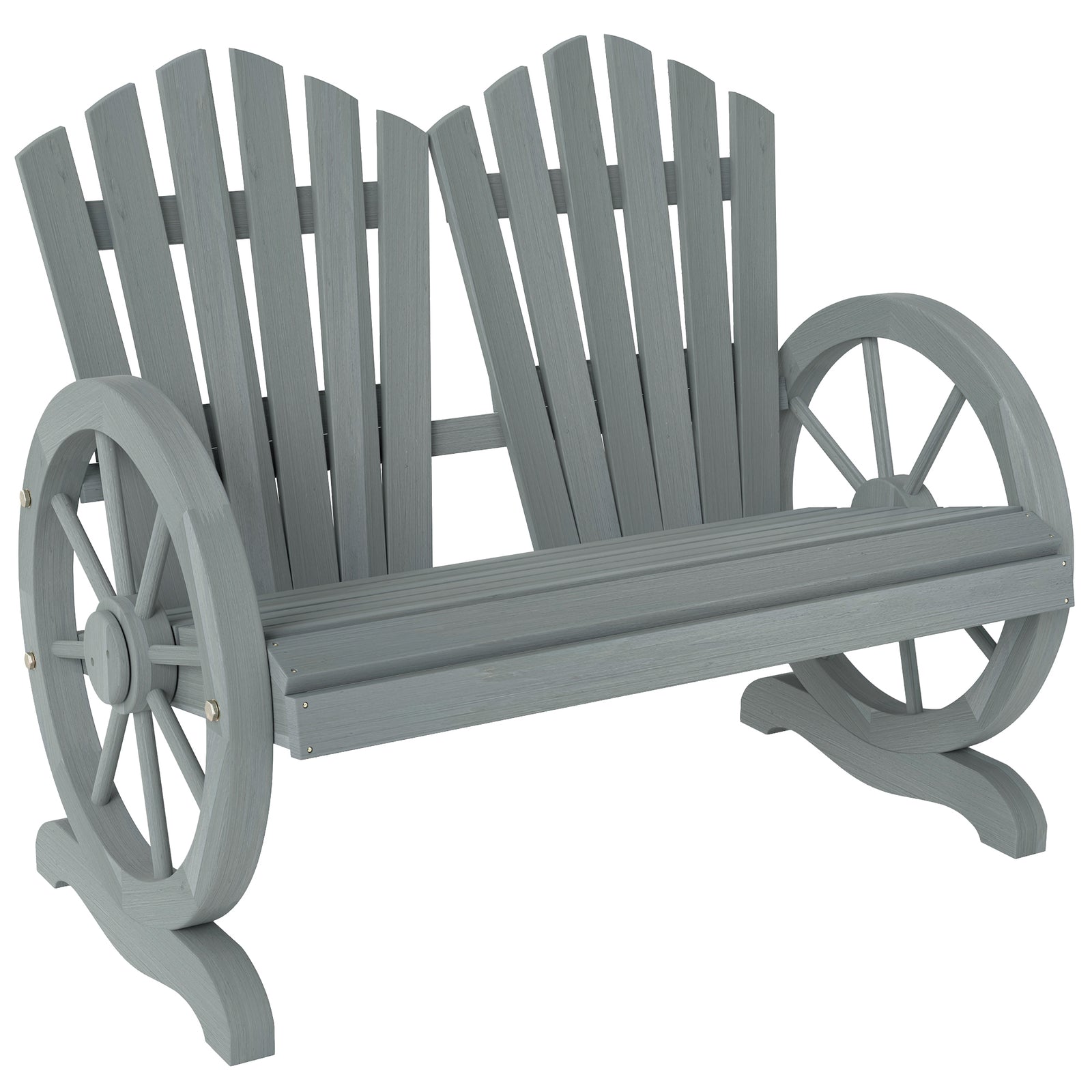 2 Seater Garden Bench W/ Wheel-shaped Armrests Grey