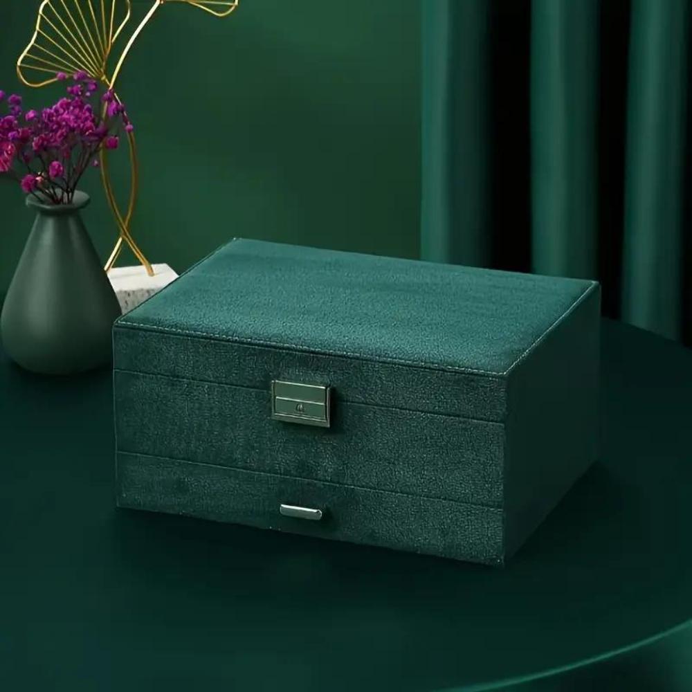 Dyzi Velvet 3-layer Lockable Jewellery Box Multi-functional Storage Case