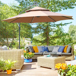 3m Cantilever Banana Parasol W/ Led Solar Lights | Brown