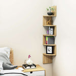 3/5-tier Wooden Floating Corner Shelf Wall Mounted Tiered Zigzag Corner Shelves | Large | Brown