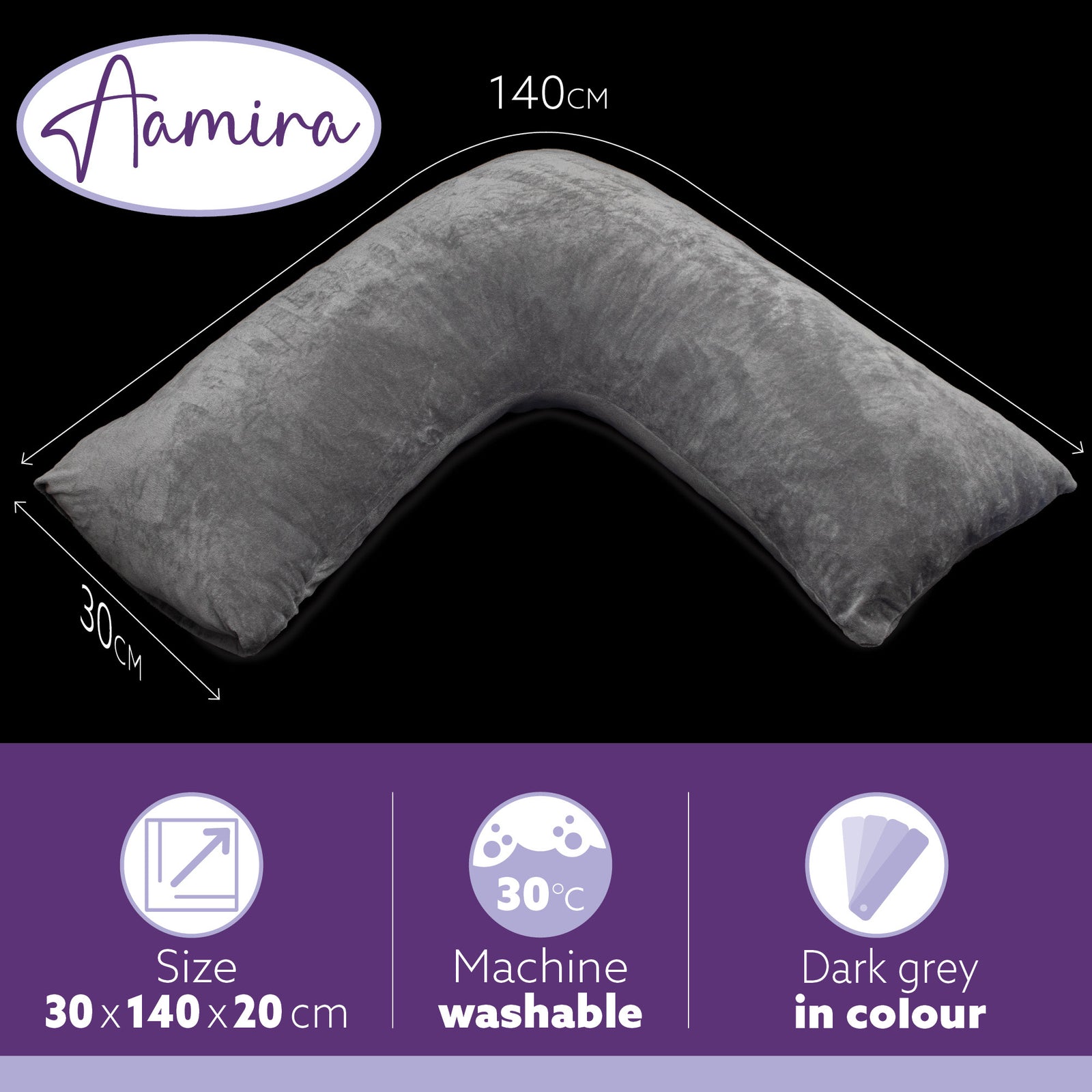 V Shaped Pillow Shredded Orthopaedic Memory Foam, Head, Neck & Back Pregnancy Maternity Support, Washable Cover | V Shape | Grey